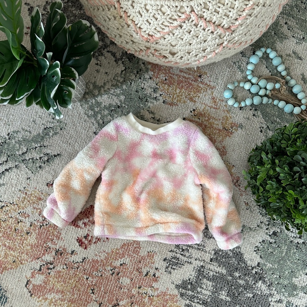 Cat & Jack Toddler Girls Sherpa Long Sleeve Pullover, Warm Tie Dye Size 2T - Picture 3 of 12